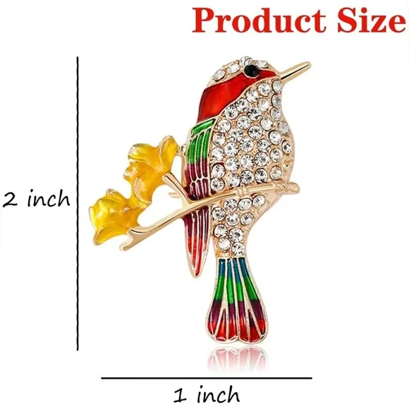 Fashion Rhinestone Hummingbird Brooch, Sparkly, Bling, Gold, Red - Picture 9 of 17